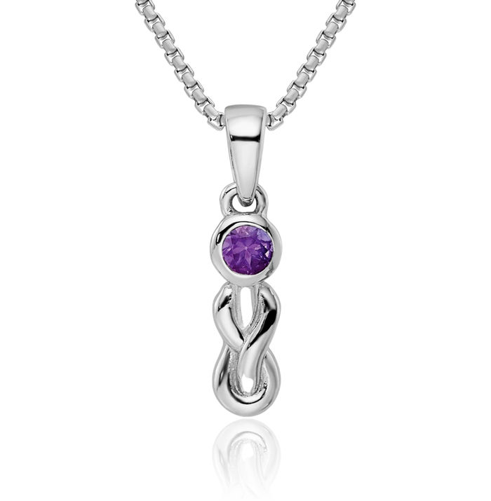 925 Sterling Silver Purple Amethyst Infinity Twisted Love Knot Symbol Necklace Gemstone Pendant Charm February Birthstone Jewelry