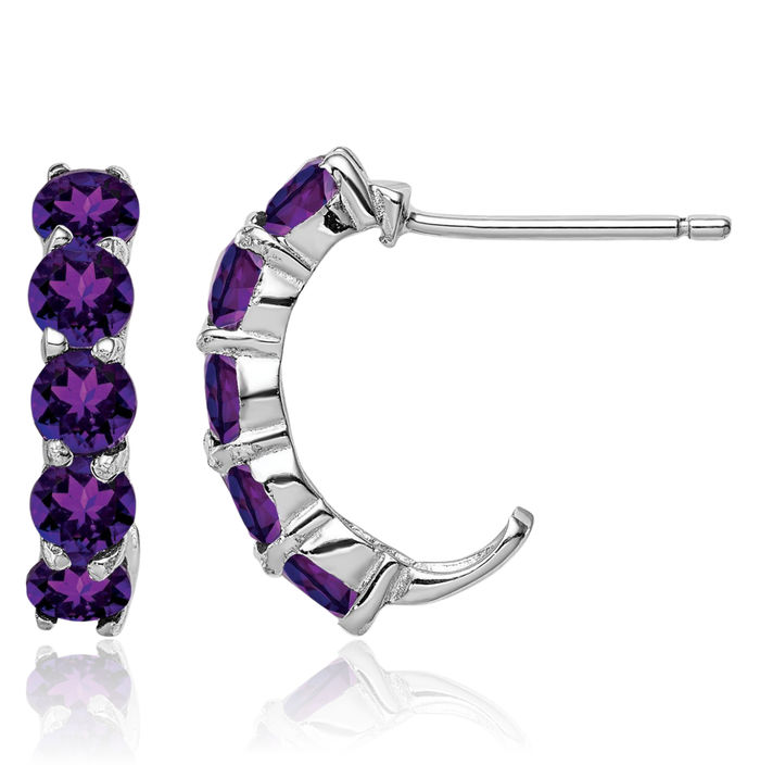 925 Sterling Silver Purple Amethyst J Hoop Earrings February Birthstone Jewelry