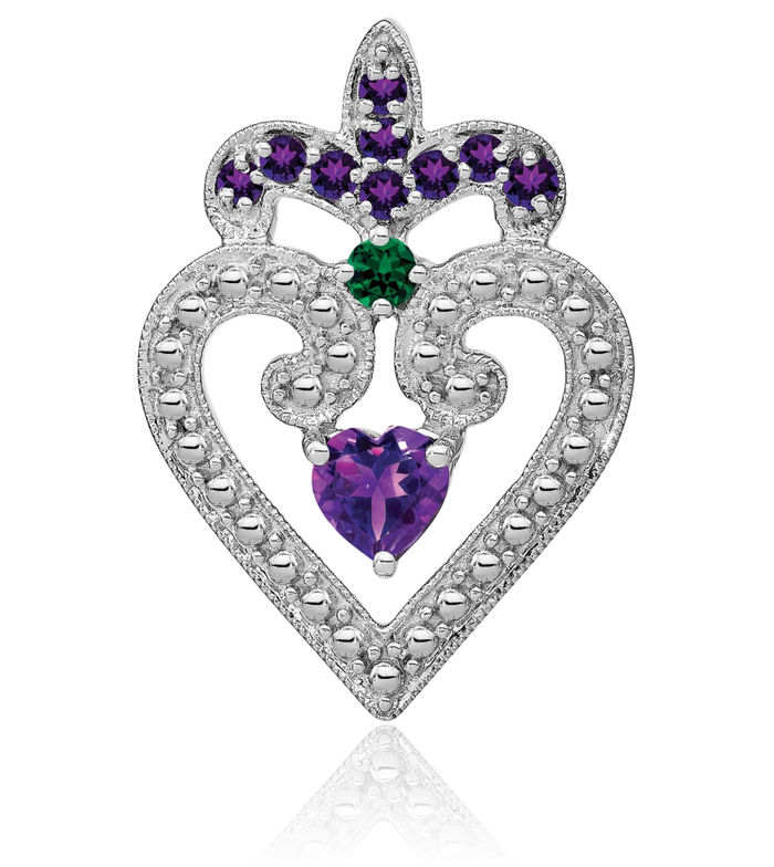 925 Sterling Silver Purple Amethyst Lab Green Emerald Necklace Heart Charm Gemstone Pendant