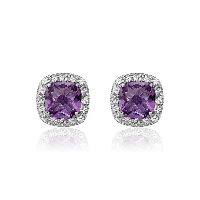 925 Sterling Silver Purple Amethyst Lab White Sapphire Stud Earrings February Birthstone Jewelry