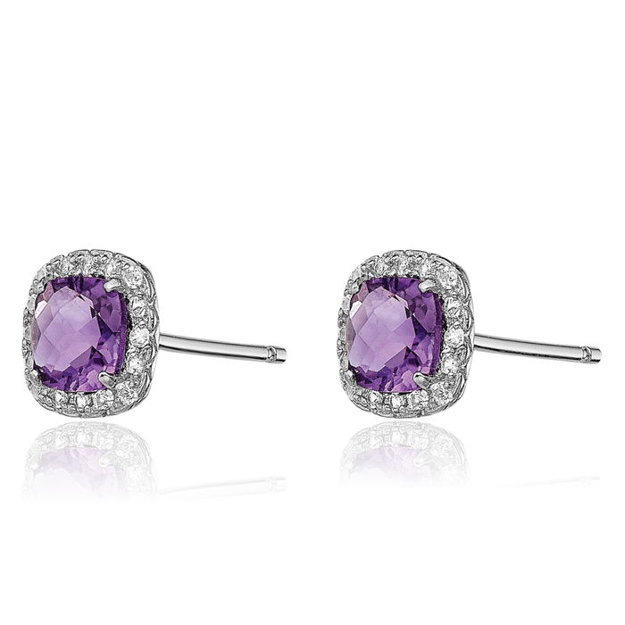 925 Sterling Silver Purple Amethyst Lab White Sapphire Stud Earrings February Birthstone Jewelry