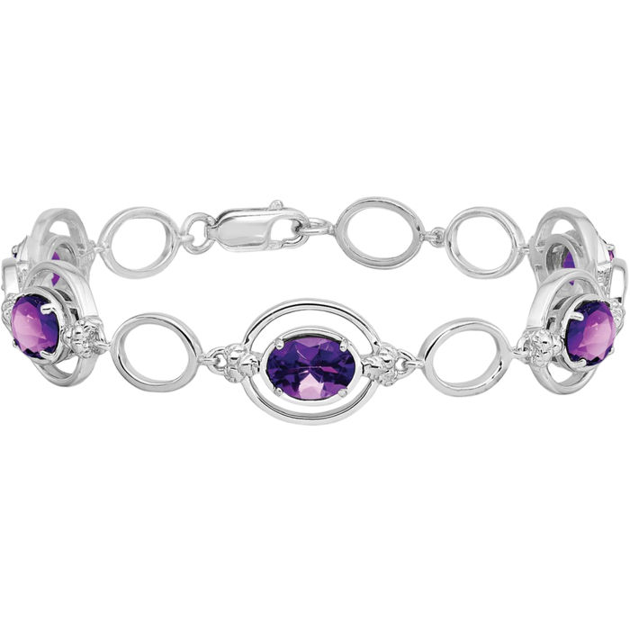 925 Sterling Silver Purple Amethyst Link Chain Bracelet