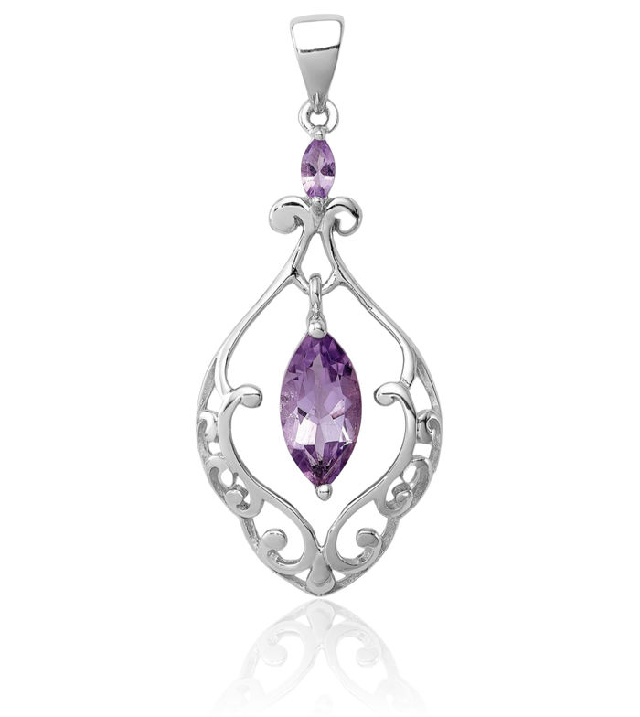 925 Sterling Silver Purple Amethyst Necklace Charm Gemstone Pendant February Birthstone Jewelry