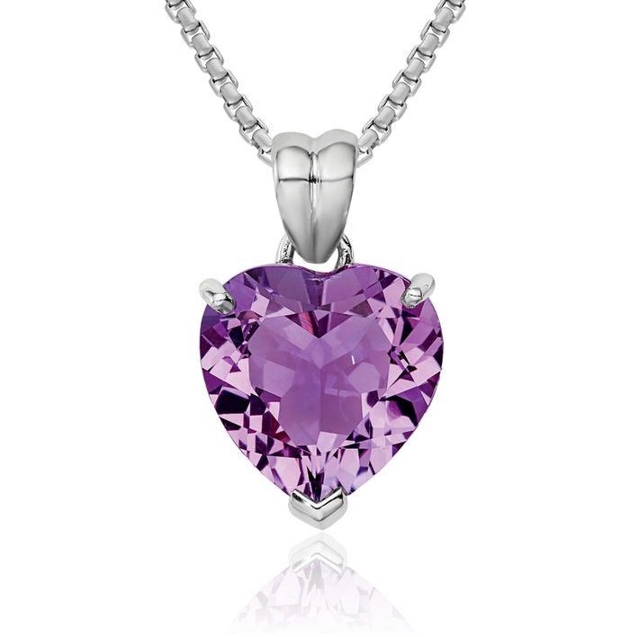 925 Sterling Silver Purple Amethyst Necklace Heart Charm Gemstone Pendant February Birthstone Jewelry