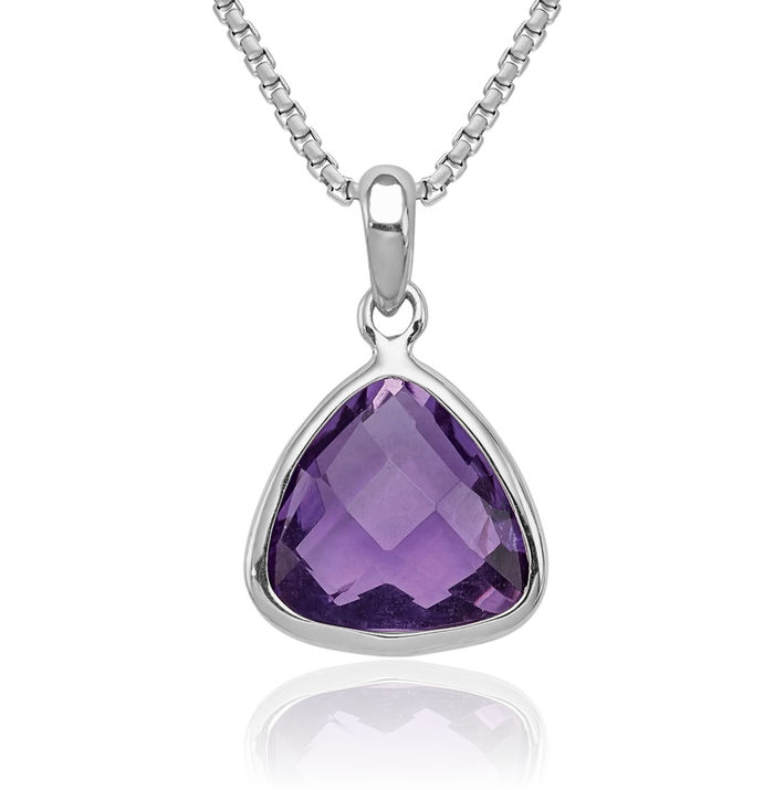 925 Sterling Silver Purple Amethyst Necklace Charm Gemstone Pendant February Birthstone Jewelry