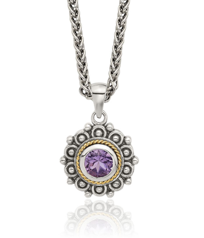 925 Sterling Silver Vintage Purple Amethyst Necklace Chain Gemstone Pendant Charm