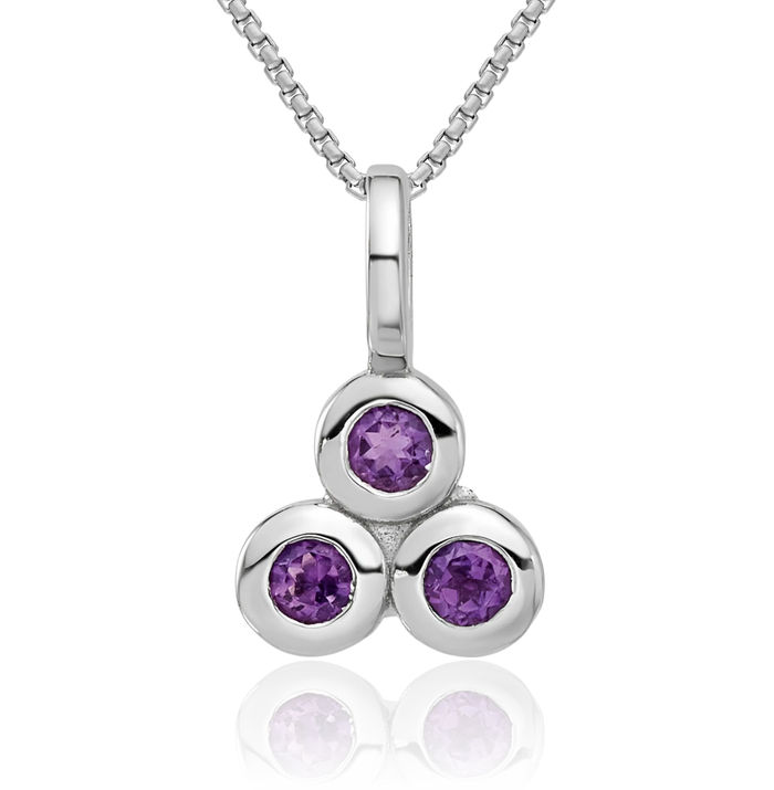 925 Sterling Silver Purple Amethyst Necklace Charm Gemstone Pendant February Birthstone Jewelry