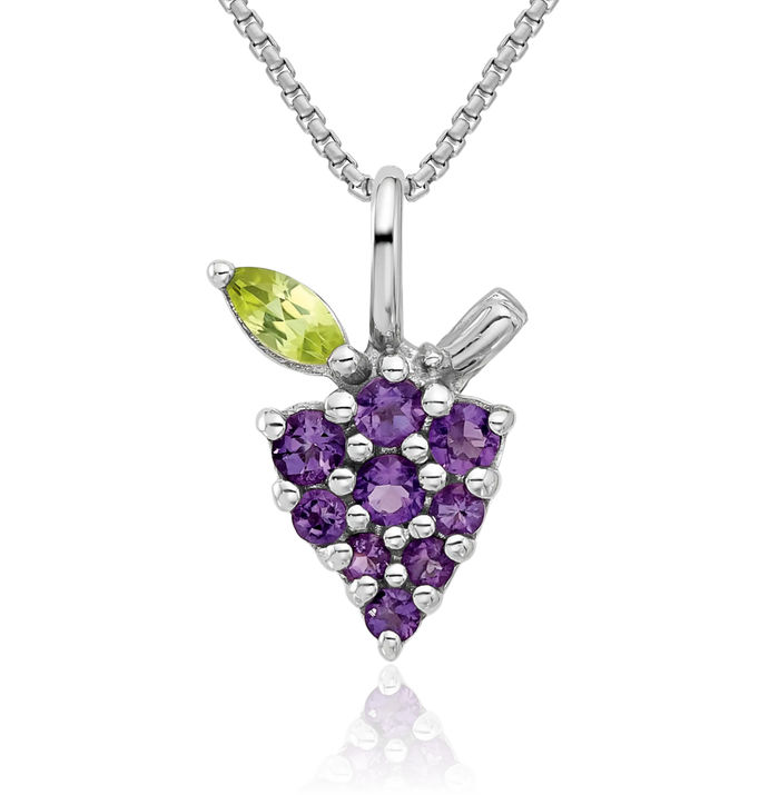 925 Sterling Silver Purple Amethyst Green Peridot Grapes Necklace Gemstone Pendant Charm February Birthstone Jewelry