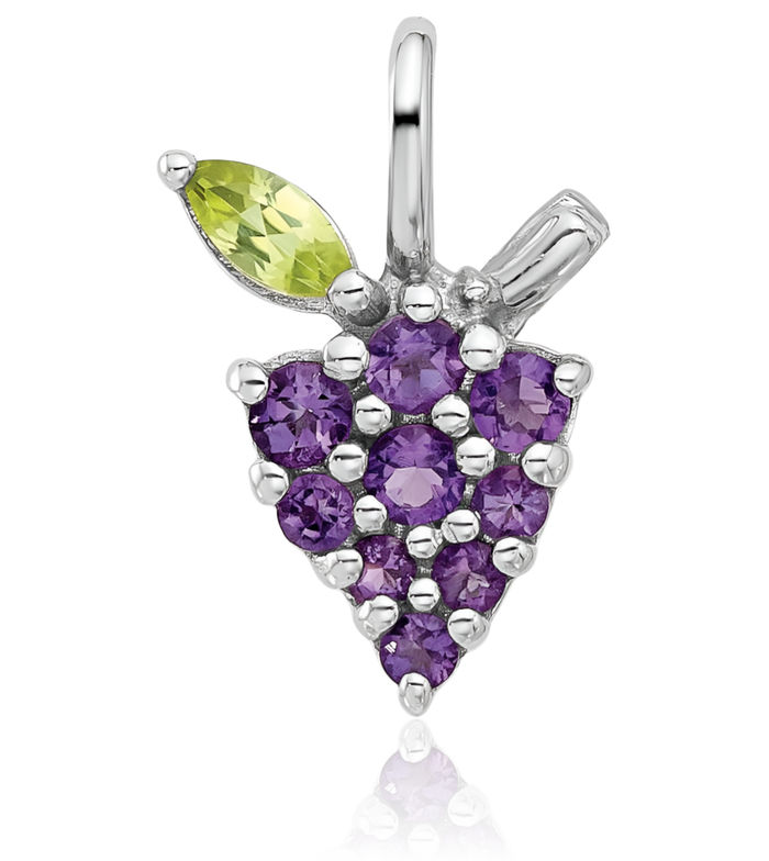 925 Sterling Silver Purple Amethyst Green Peridot Grapes Necklace Gemstone Pendant Charm February Birthstone Jewelry