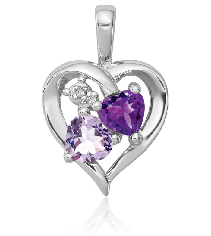 925 Sterling Silver Purple Amethyst Pink Quartz Diamond Necklace Heart Charm Gemstone Pendant February Birthstone Jewelry