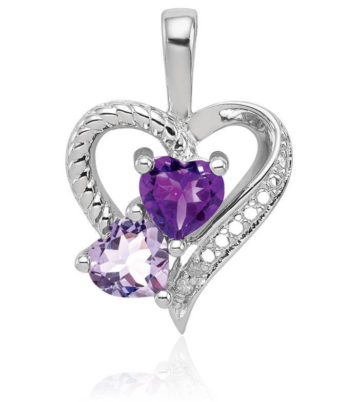 925 Sterling Silver Purple Amethyst Pink Quartz Diamond Necklace Heart Charm Gemstone Pendant February Birthstone Jewelry