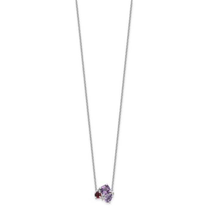 925 Sterling Silver Purple Amethyst Pink Quartz Red Garnet White Topaz Necklace Chain Gemstone Pendant Charm