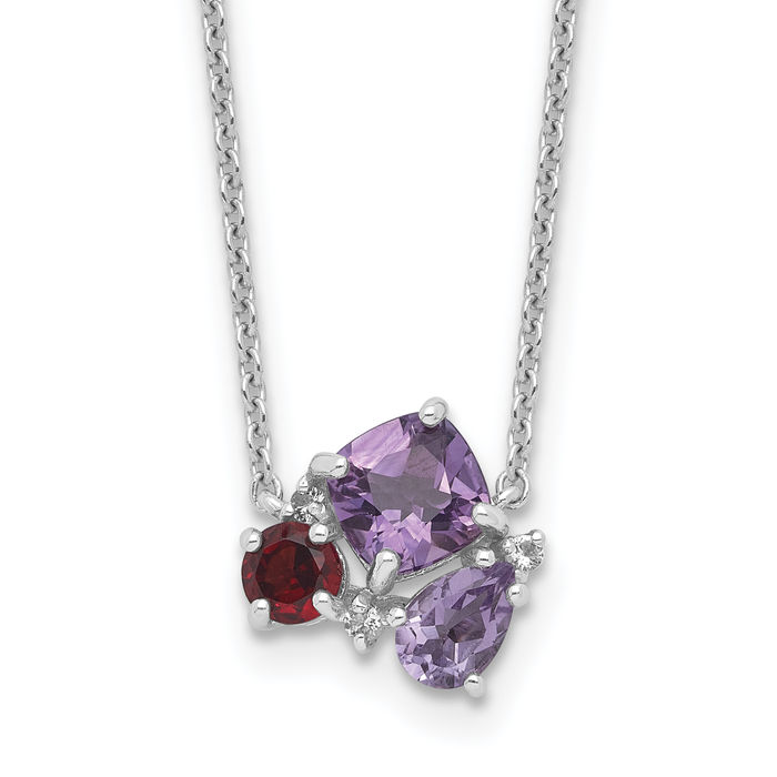 925 Sterling Silver Purple Amethyst Pink Quartz Red Garnet White Topaz Necklace Chain Gemstone Pendant Charm