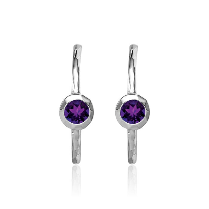 925 Sterling Silver Purple Amethyst Post Hoop Earrings February Birthstone Jewelry