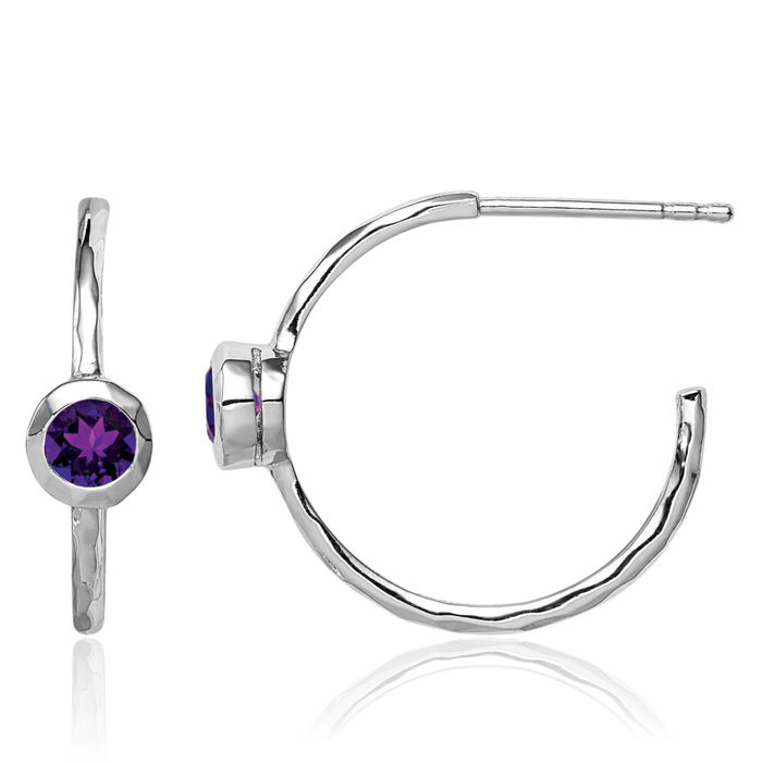 925 Sterling Silver Purple Amethyst Post Hoop Earrings February Birthstone Jewelry
