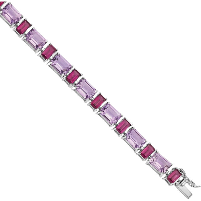 925 Sterling Silver Purple Amethyst Rhodolite Chain Gemstone Tennis Bracelet