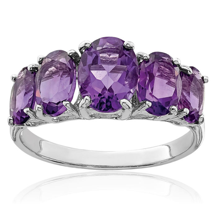 925 Sterling Silver Purple Amethyst Ring Gemstone Band