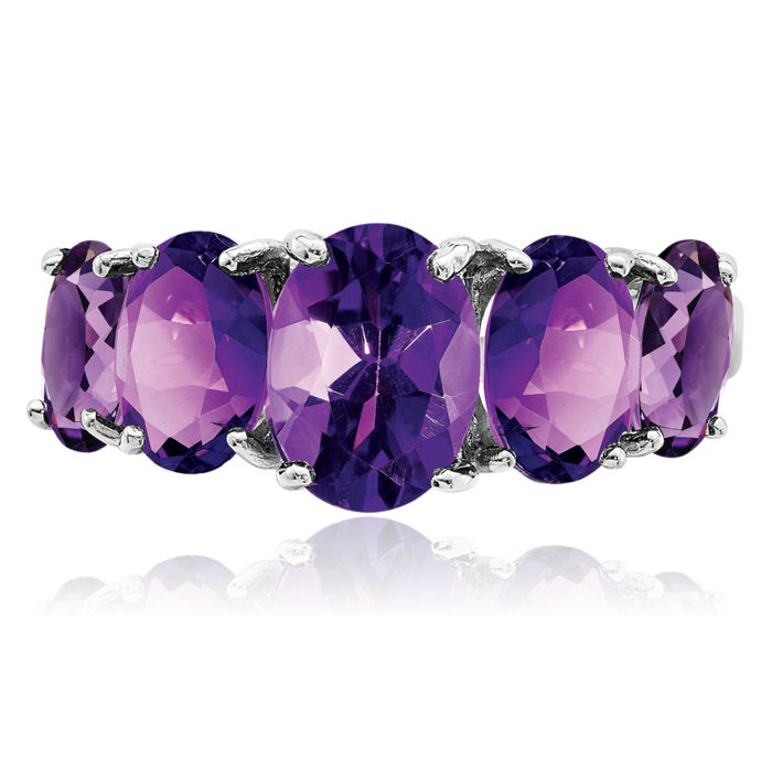 925 Sterling Silver Purple Amethyst Ring Gemstone Band