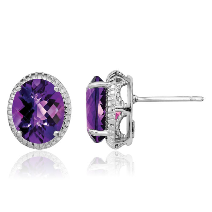 925 Sterling Silver Purple Amethyst Studs Gemstone Earrings