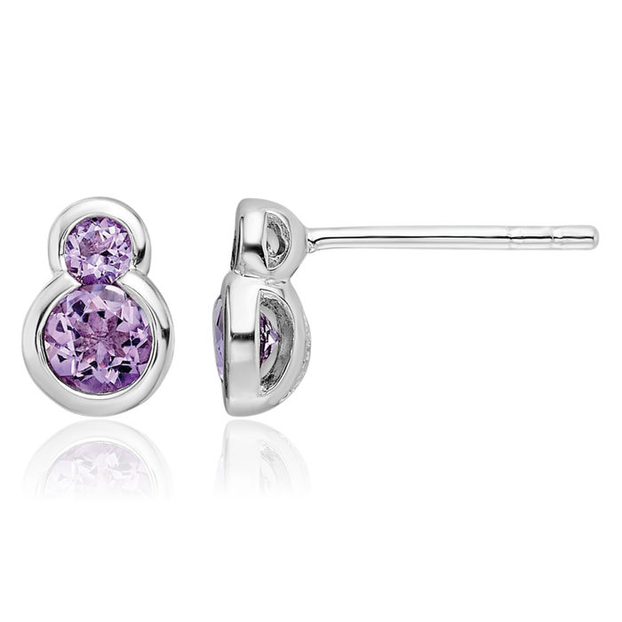 925 Sterling Silver Purple Amethyst Studs Gemstone Earrings