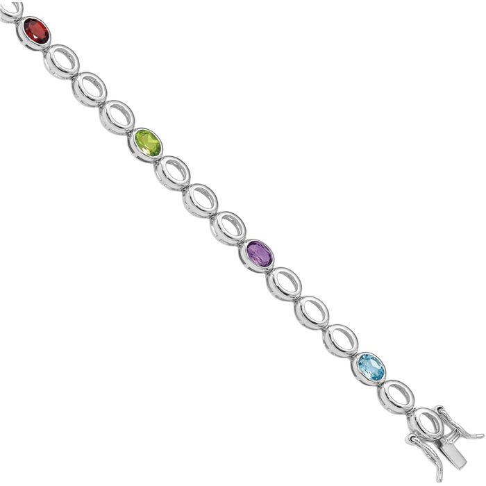 925 Sterling Silver Purple Amethyst Swiss Blue Topaz Red Garnet Green Peridot Chain Gemstone Tennis Bracelet