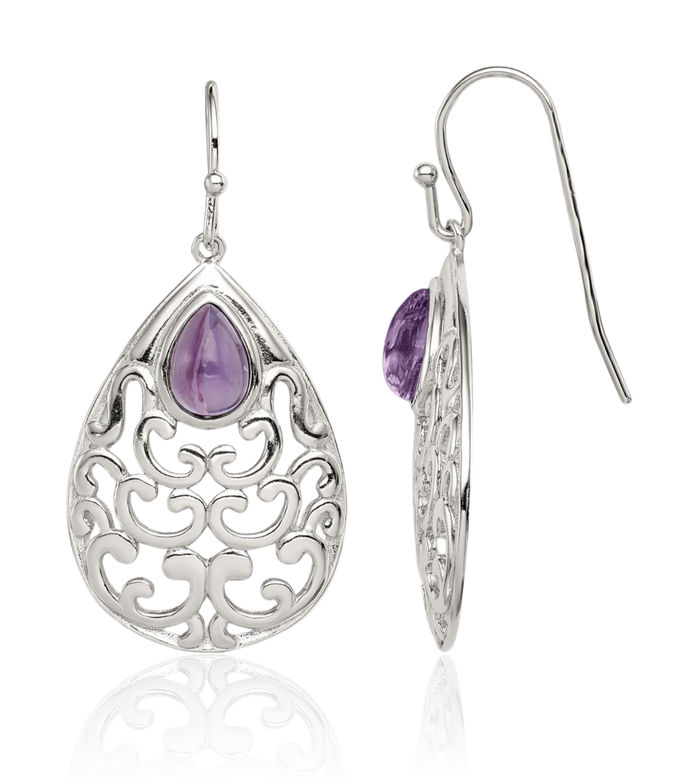 925 Sterling Silver Purple Amethyst Teardrop Drop Dangle Earrings Pear Gemstone