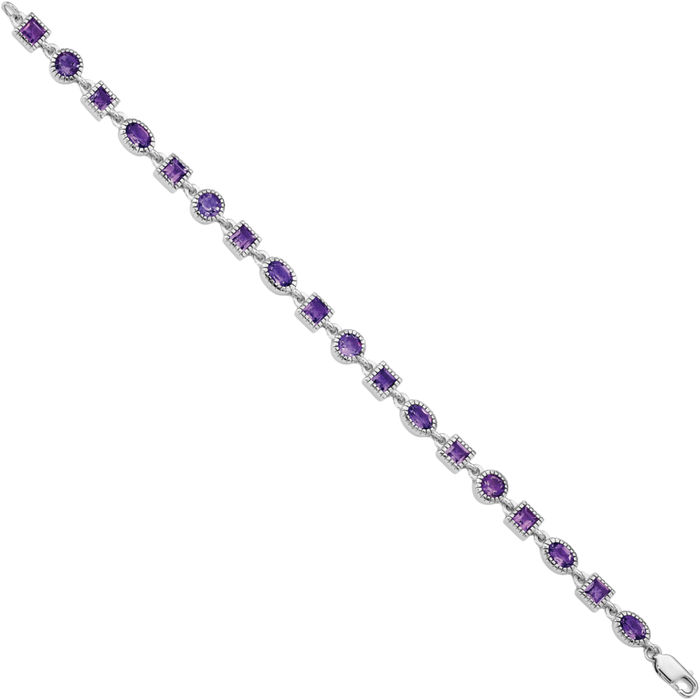 925 Sterling Silver Purple Amethyst Chain Gemstone Tennis Bracelet