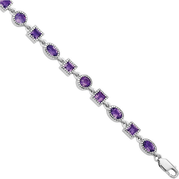 925 Sterling Silver Purple Amethyst Chain Gemstone Tennis Bracelet