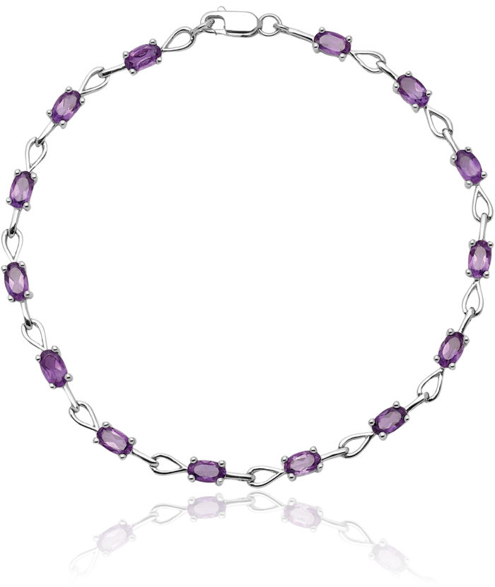 925 Sterling Silver Purple Amethyst Chain Gemstone Tennis Bracelet