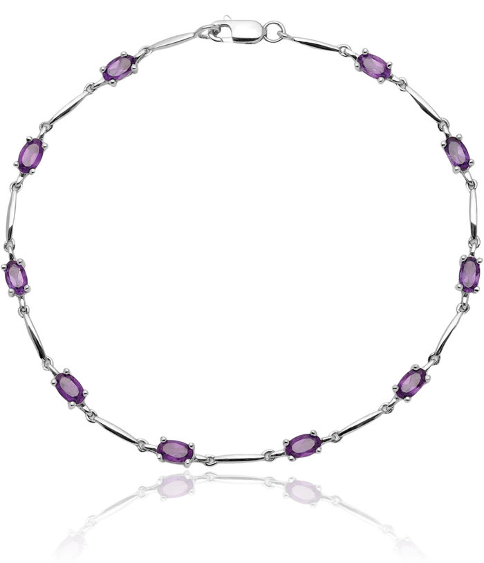 925 Sterling Silver Purple Amethyst Chain Gemstone Tennis Bracelet