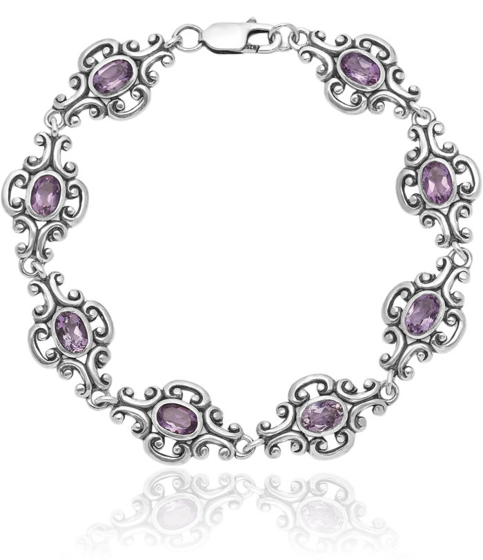 925 Sterling Silver Purple Amethyst Chain Gemstone Tennis Bracelet