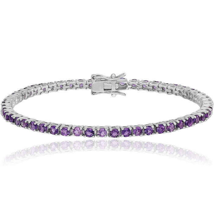 925 Sterling Silver Purple Amethyst Chain Gemstone Tennis Bracelet