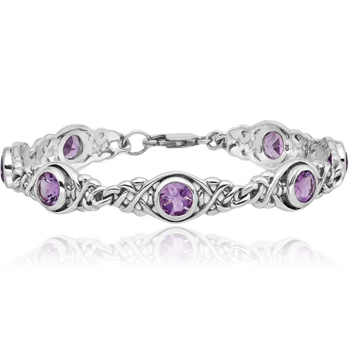 925 Sterling Silver Purple Amethyst Chain Gemstone Tennis Bracelet