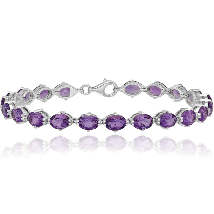 925 Sterling Silver Purple Amethyst Chain Gemstone Tennis Bracelet