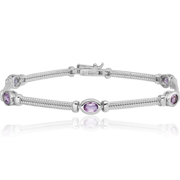 925 Sterling Silver Purple Amethyst Chain Gemstone Tennis Bracelet