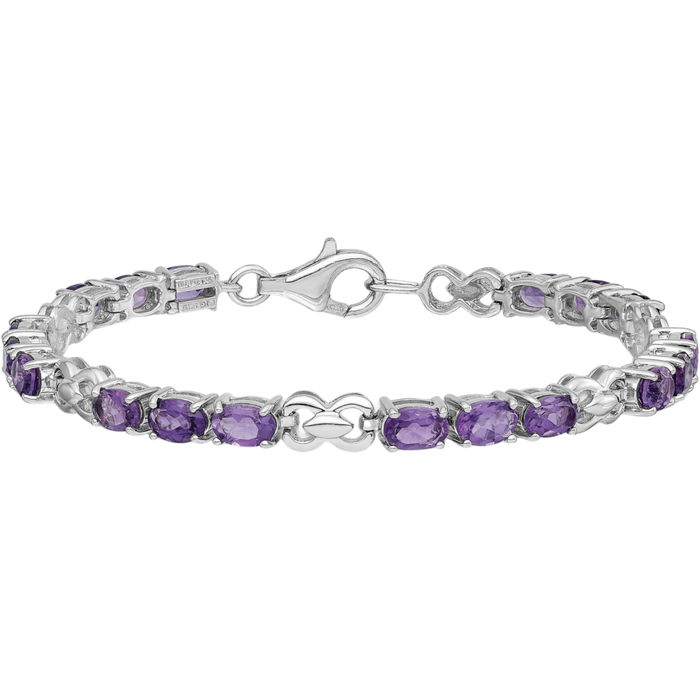 925 Sterling Silver Purple Amethyst Chain Gemstone Tennis Bracelet