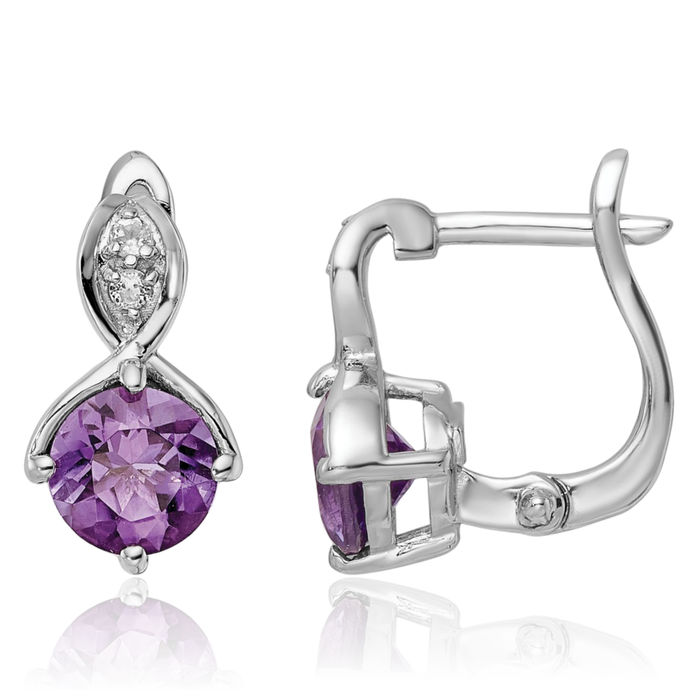 925 Sterling Silver Purple Amethyst White Topaz Drop Dangle Earrings February Birthstone Jewelry