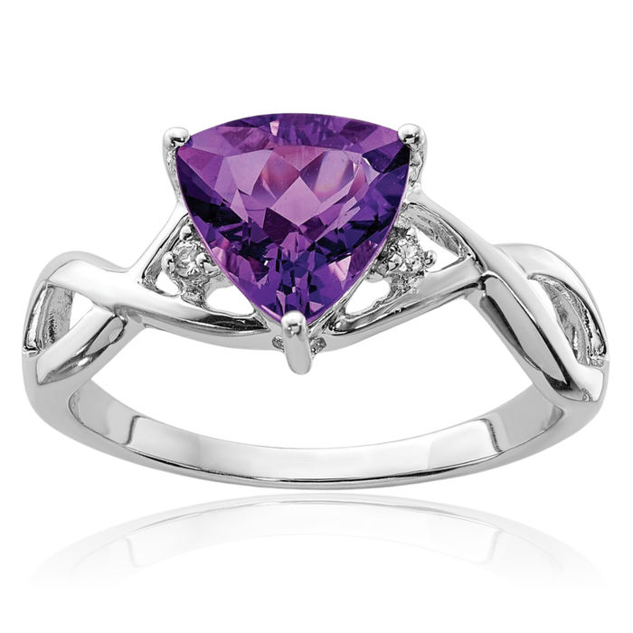 Sterling Silver Amethyst White Topaz Trillion Ring Sterling Silver Amethyst White Topaz Trillion Ring