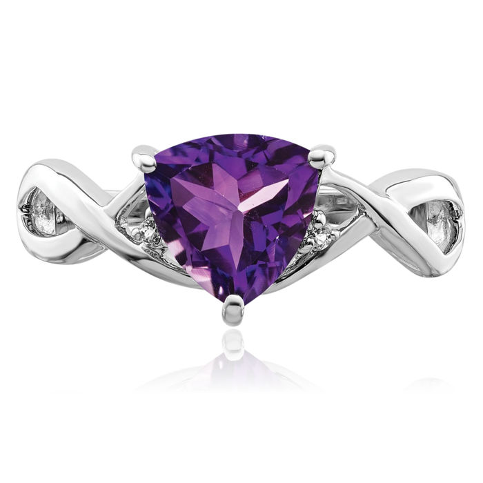 Sterling Silver Amethyst White Topaz Trillion Ring Sterling Silver Amethyst White Topaz Trillion Ring
