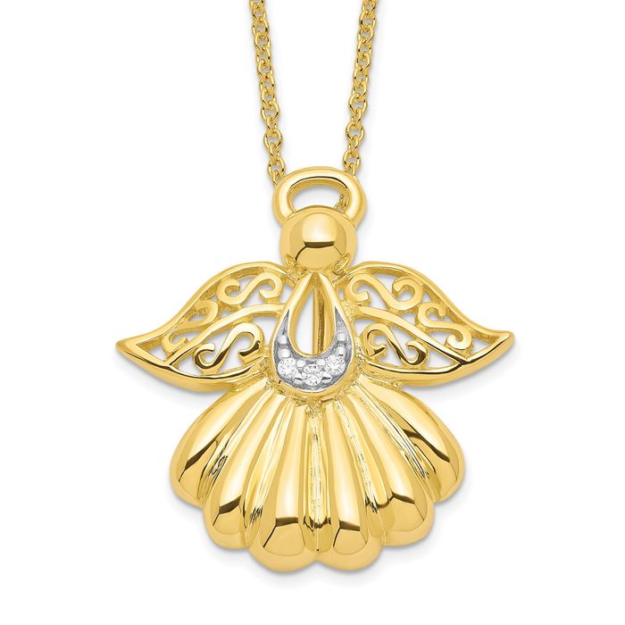 925 Sterling Silver Gold Plated Cubic Zirconia CZ Guardian Angel Wings of Remembrance Necklace Chain