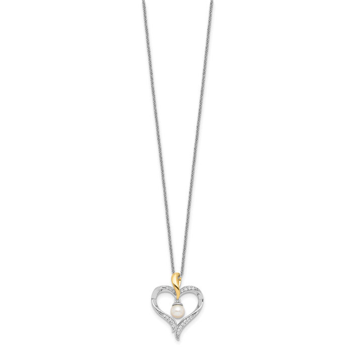 925 Sterling Silver Cubic Zirconia CZ Gold Plated Freshwater Cultured Pearl Heart Soul Necklace Chain