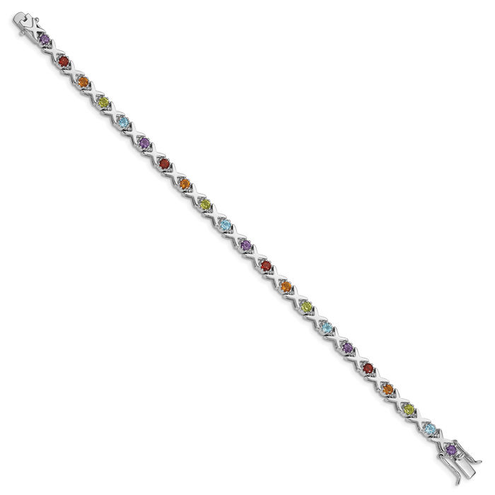 925 Sterling Silver Multi-color Rainbow Gemstone Tennis Bracelet