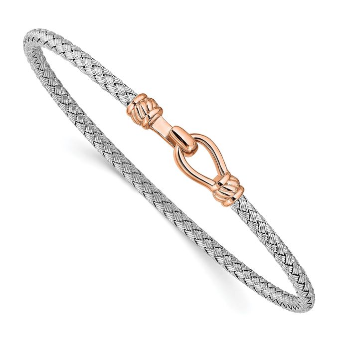 925 Sterling Silver Rose Gold Plated Flexible Cuff Bracelet