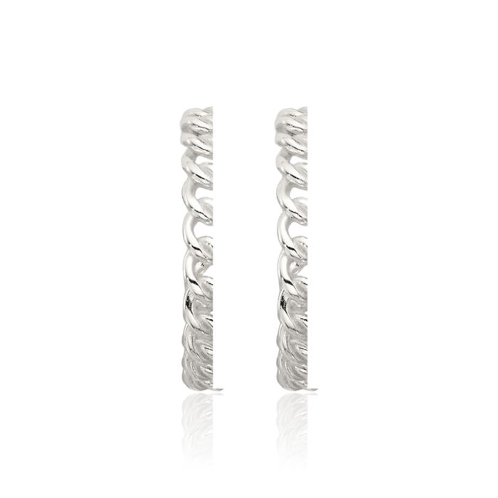 925 Sterling Silver Anchor Mariner Chain Link C Hoop Earrings