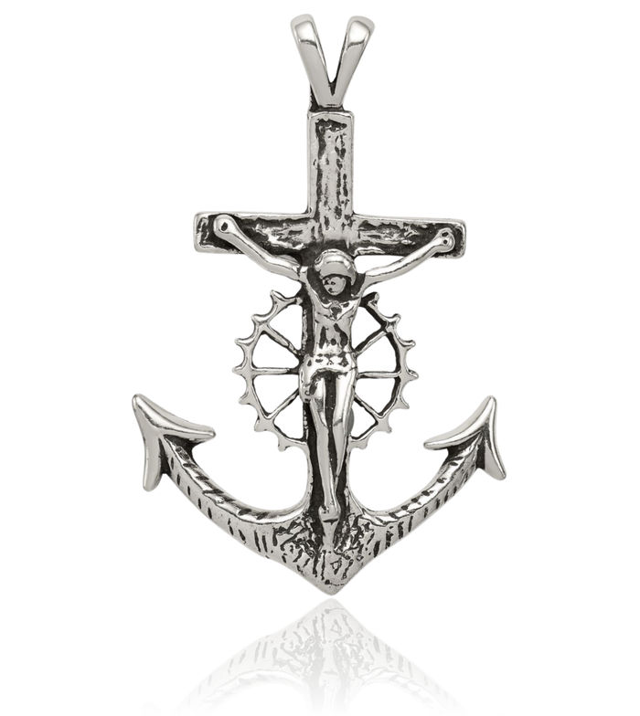 925 Sterling Silver Vintage Anchor Mariner Lord Jesus Christ Crucifix Holy Cross Necklace Religious Chain Pendant Nautical Charm