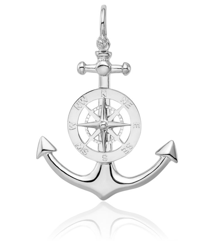 925 Sterling Silver Anchor Mariner North Star Compass Necklace Nautical Charm Pendant