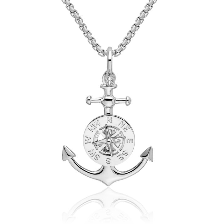 925 Sterling Silver Anchor Mariner North Star Compass Necklace Nautical Charm Pendant