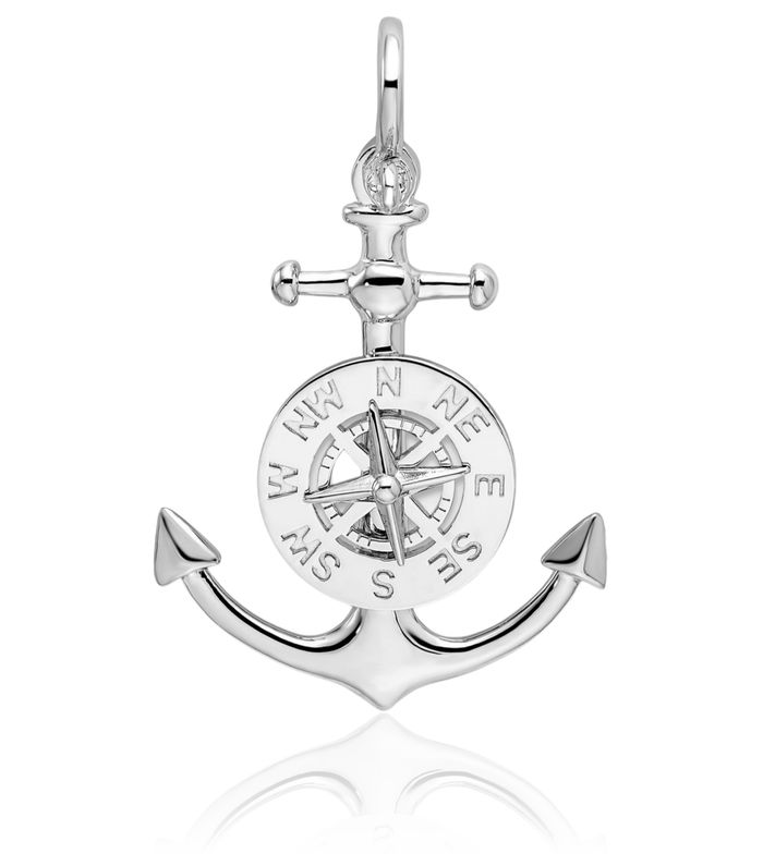 925 Sterling Silver Anchor Mariner North Star Compass Necklace Nautical Charm Pendant