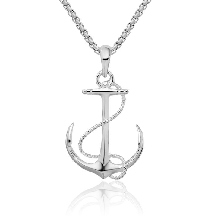 925 Sterling Silver Anchor Mariner Rope Necklace Nautical Charm Pendant