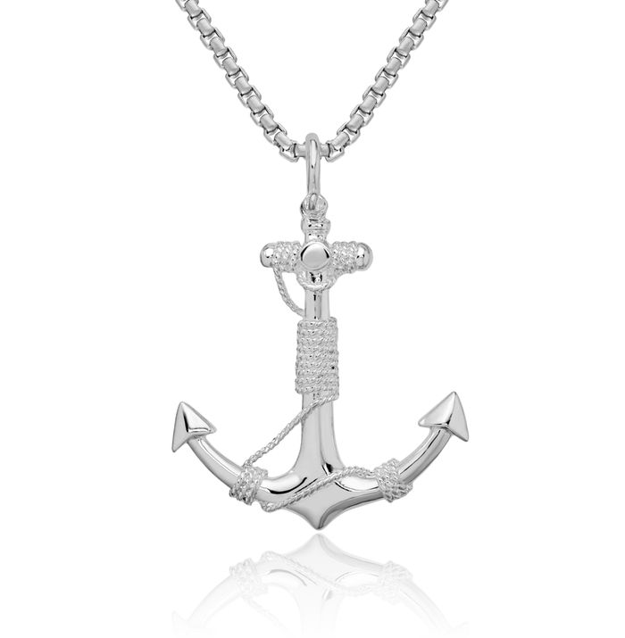 925 Sterling Silver Anchor Mariner Rope Necklace Nautical Charm Pendant